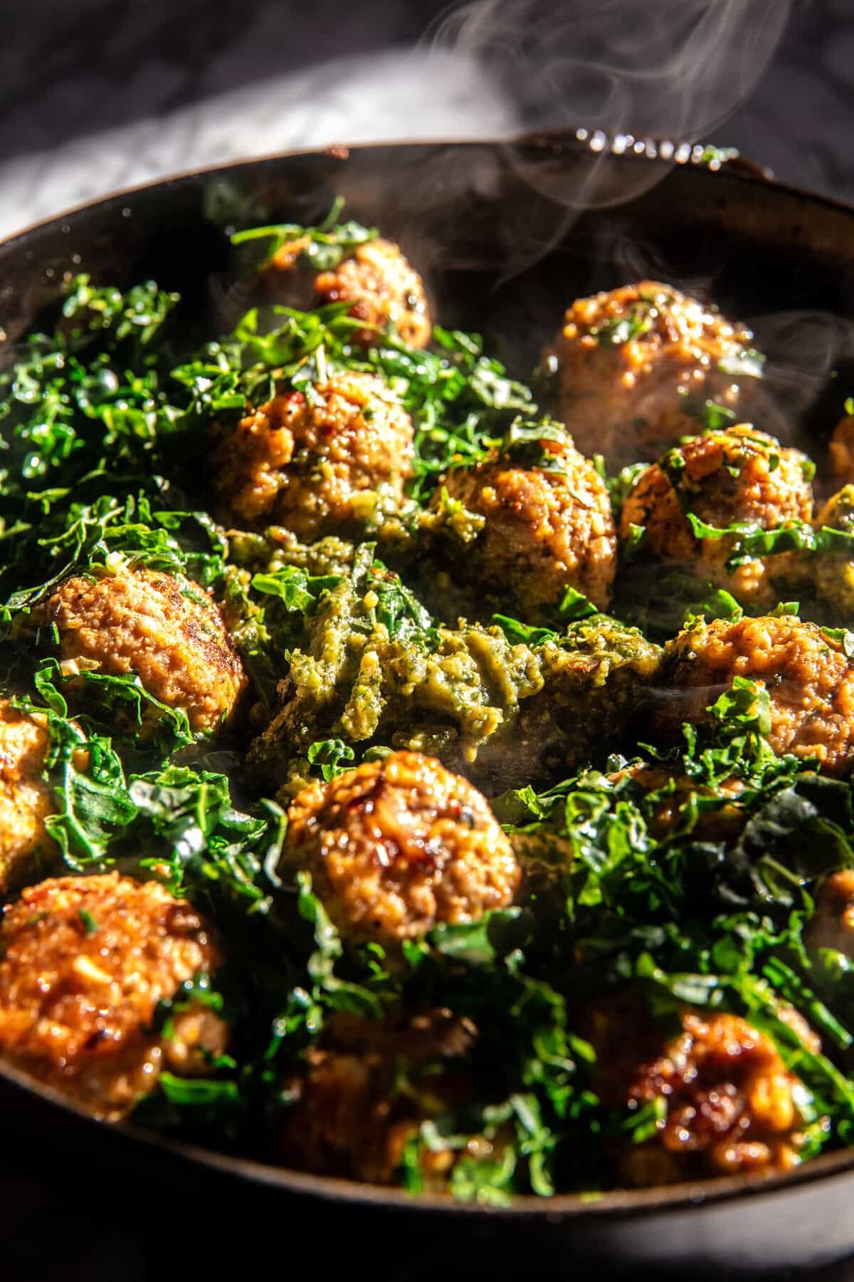 Pesto Zuppa Toscana Meatballs | halfbakedharvest.com