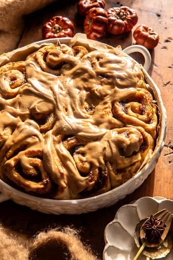 Pumpkin Butter Cinnamon Rolls with Coffee Icing | halfbakedharvest.com