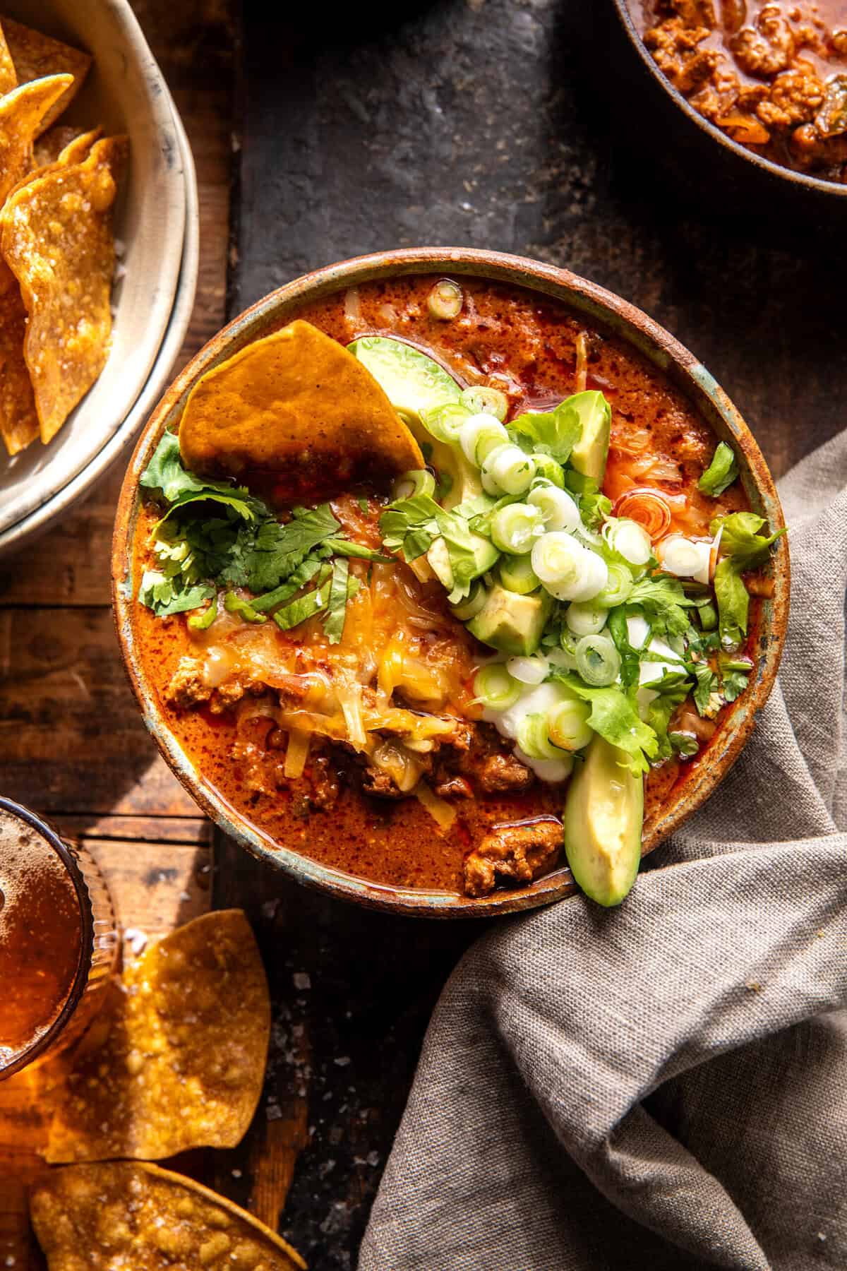 Spicy Buffalo Turkey Chili | halfbakedharvest.com 