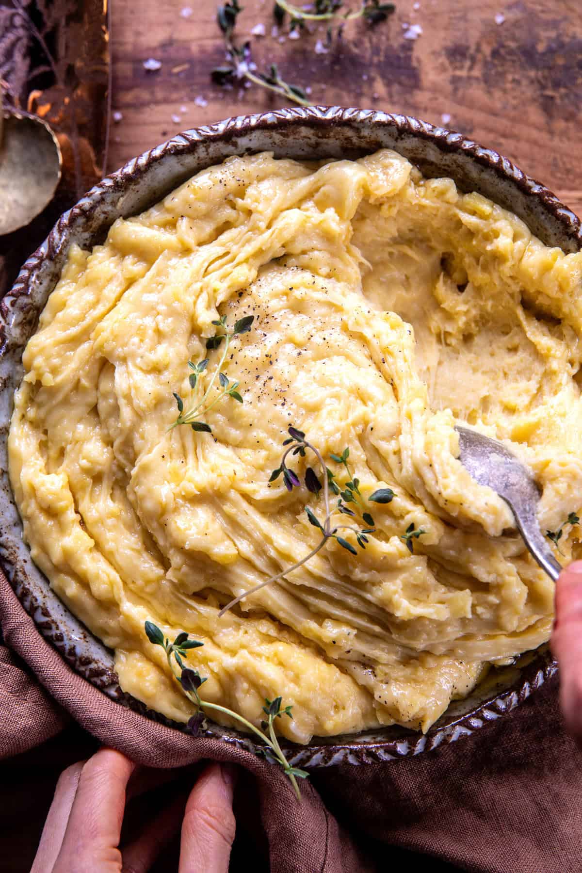 Crockpot Fondue Mashed Potatoes | halfbakedharvest.com