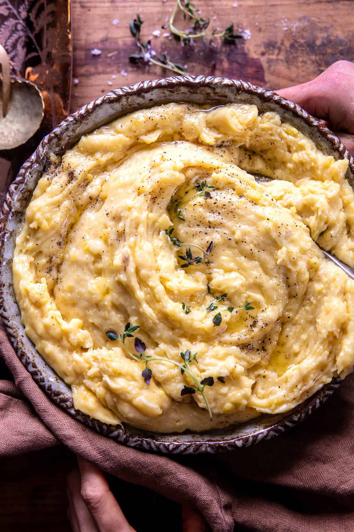 Crockpot Fondue Mashed Potatoes | halfbakedharvest.com