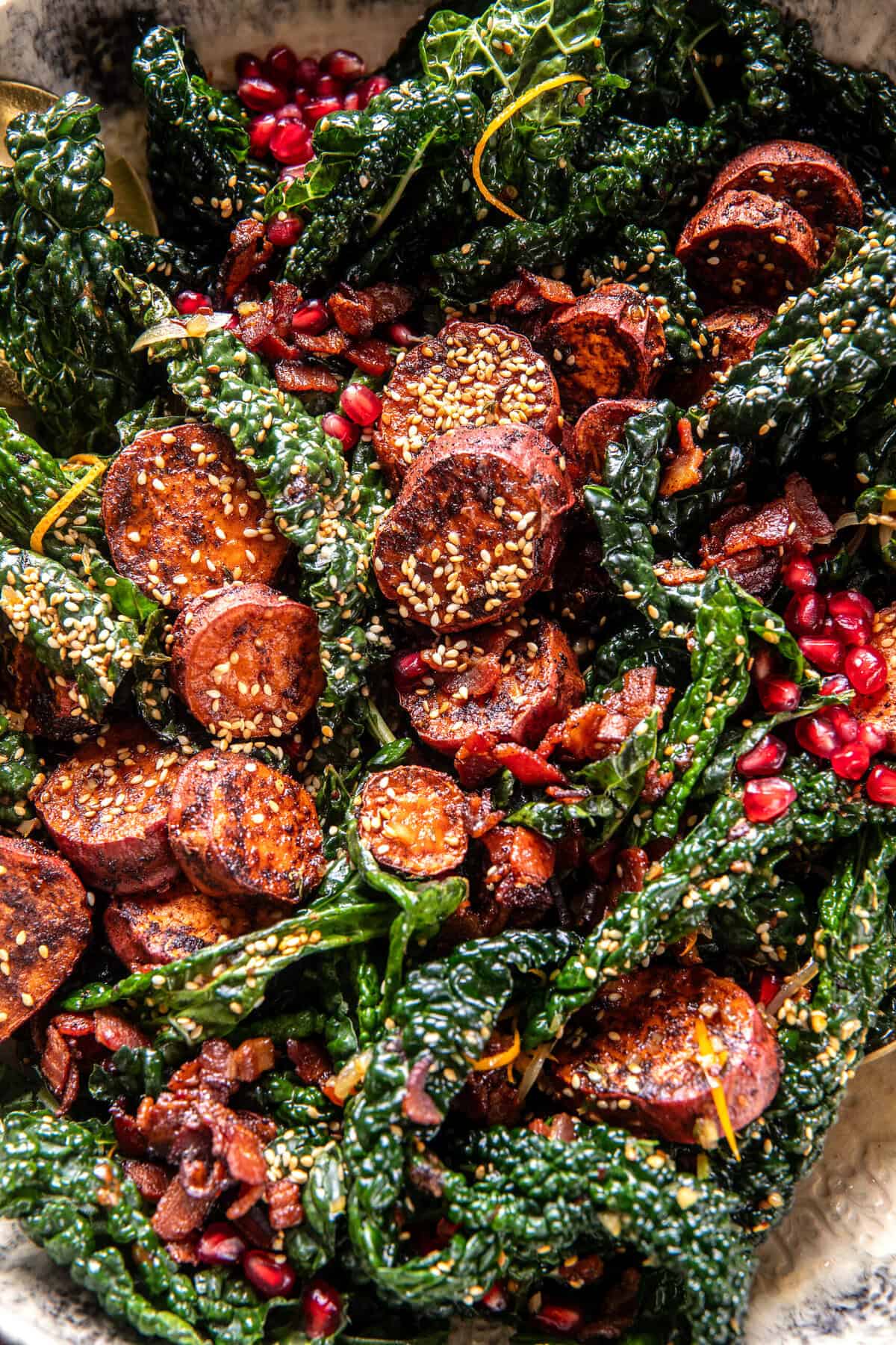 Sweet Potato Bacon Salad with Warm Cider Dressing | halfbakedharvest.com