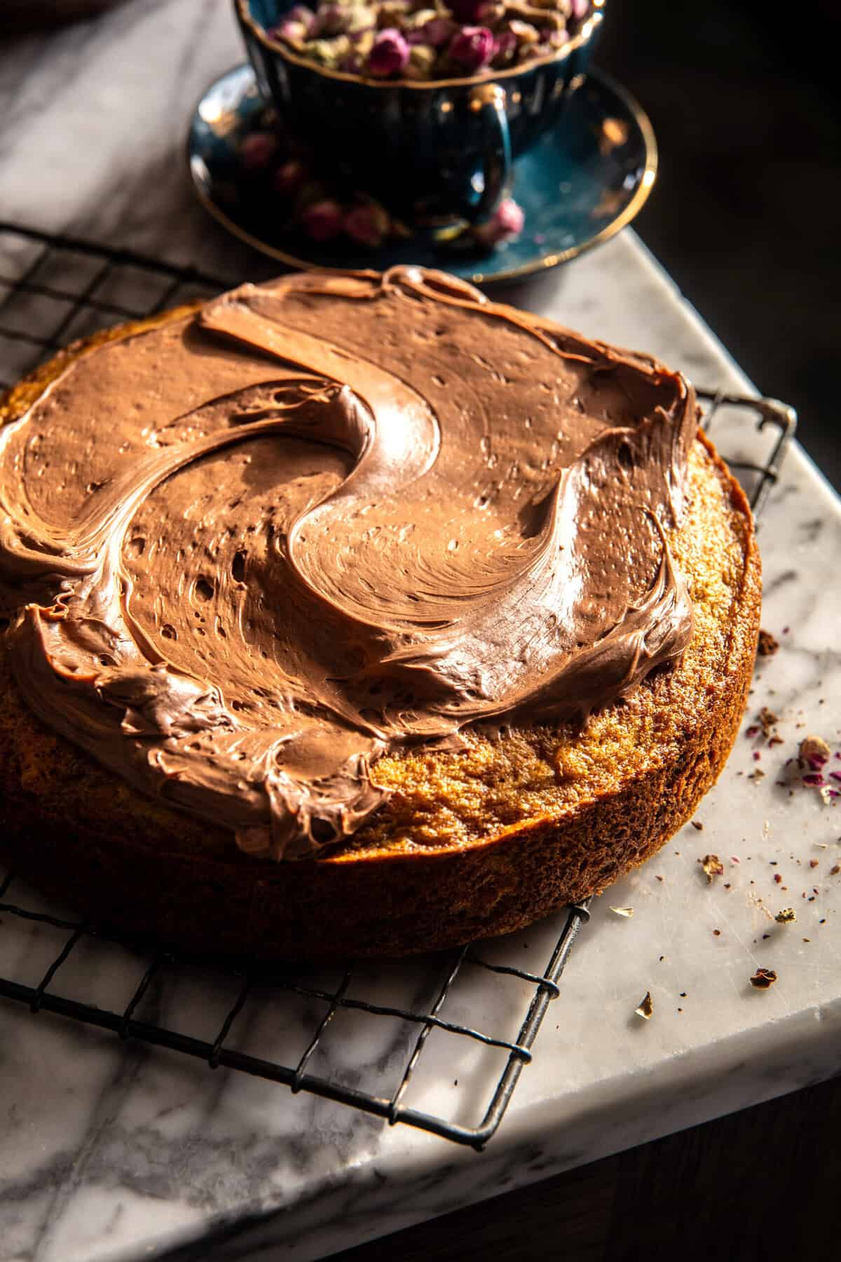Brown Butter Banana Cake with Chocolate Caramel Frosting | halfbakedharvest.com