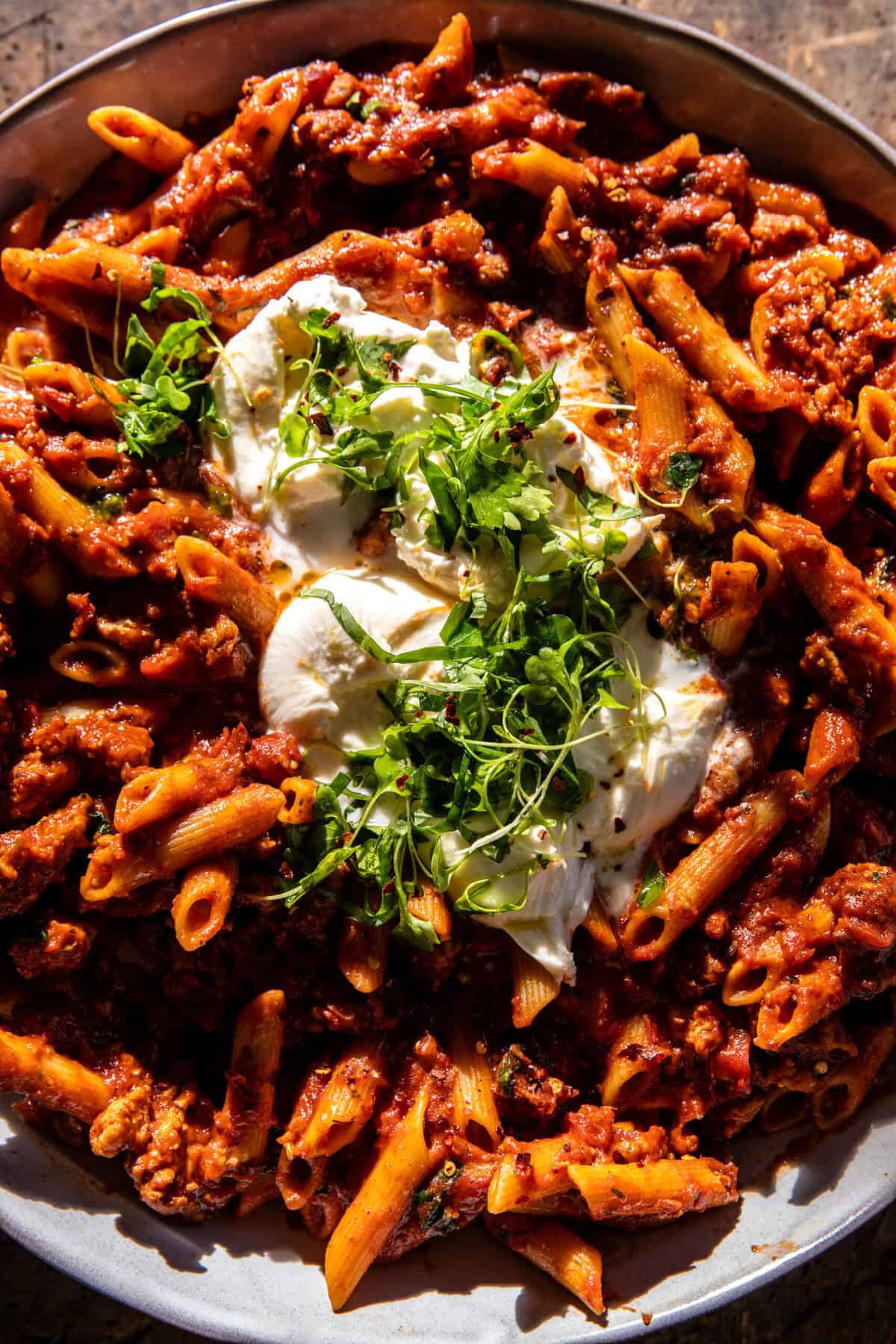 Easy One Pot Spicy Tomato Basil Pesto Pasta | halfbakedharvest.com