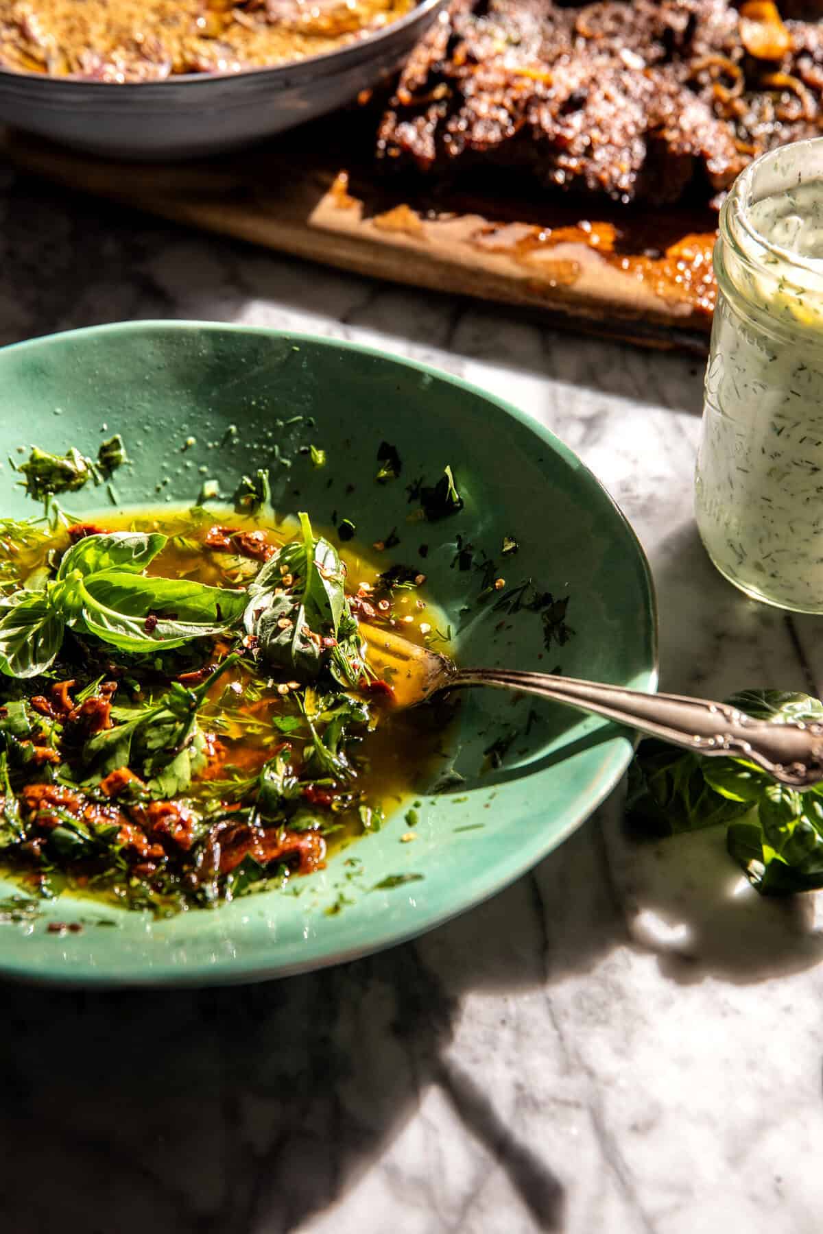 Sheet Pan Steak Gyros with Feta Tzatziki Sauce | halfbakedharvest.com