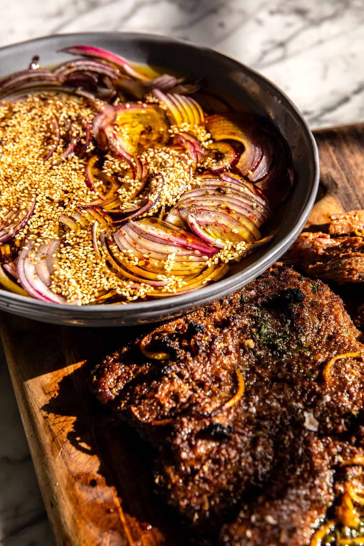 Sheet Pan Steak Gyros with Feta Tzatziki Sauce | halfbakedharvest.com