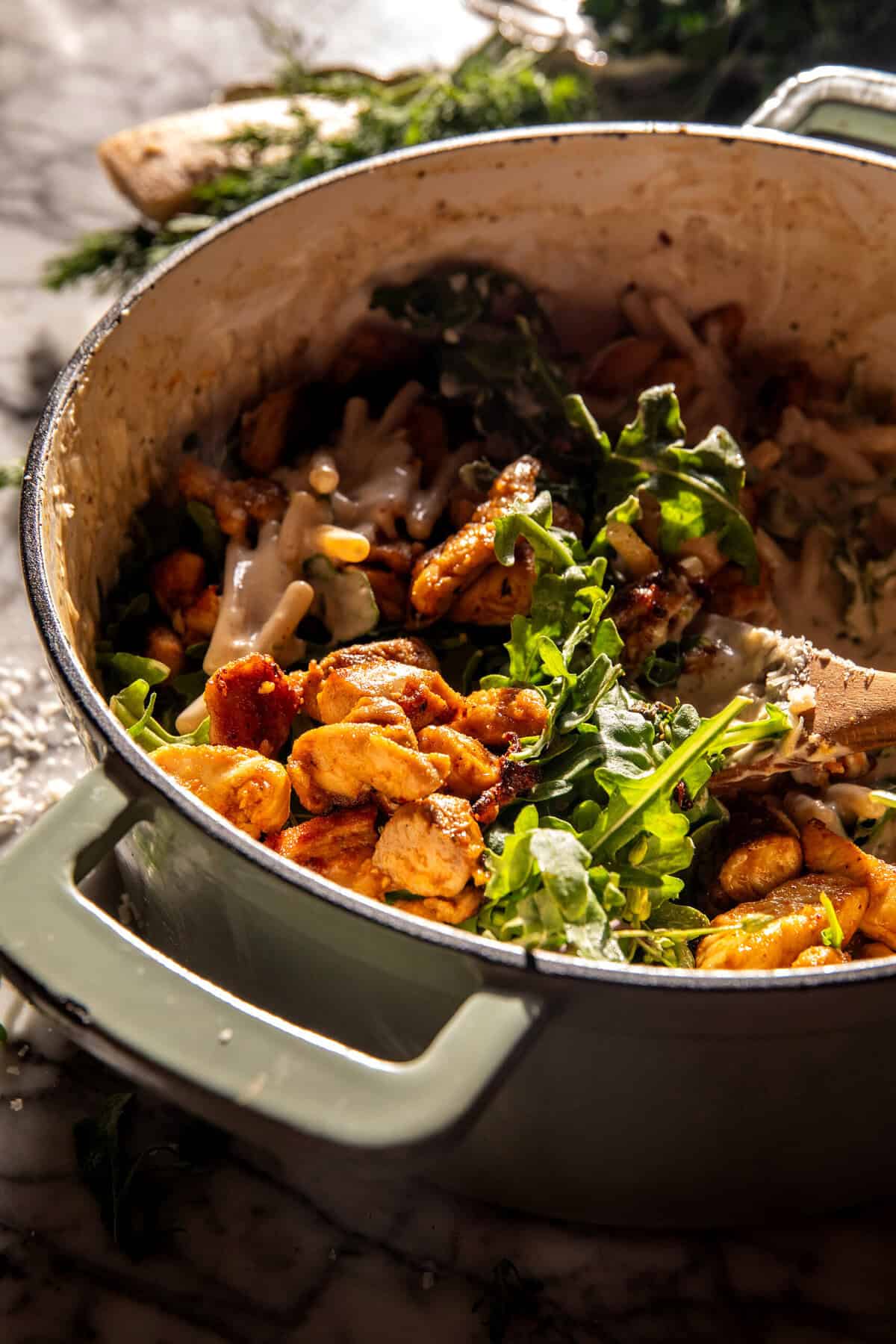 One Pot Chicken Caesar Pesto Pasta | halfbakedharvest.com