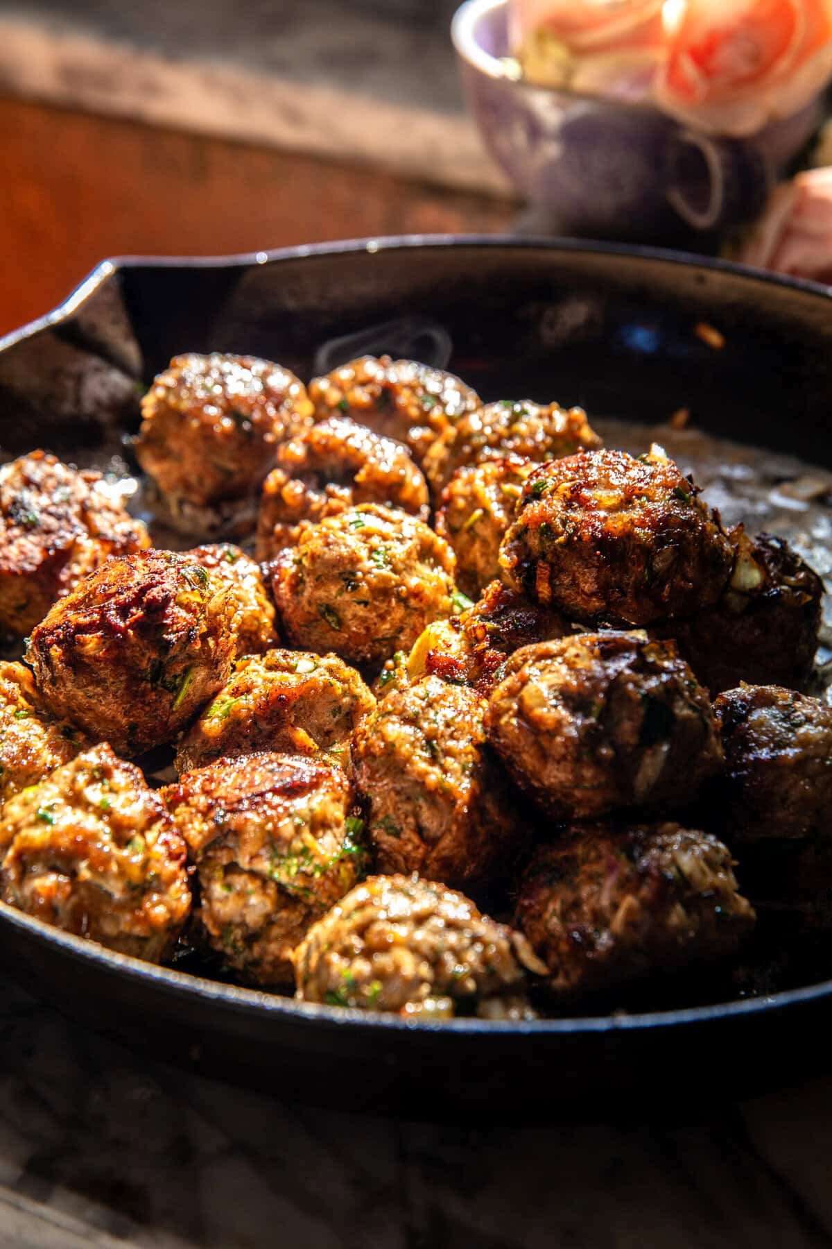 One Skillet Greek Meatballs and Lemon Rice | halfbakedharvest.com