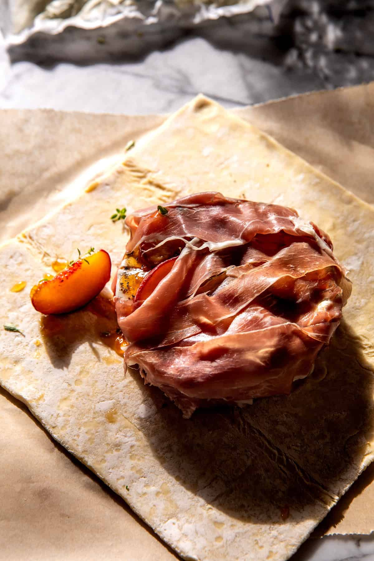 Prosciutto-Wrapped Peach Baked Brie in Pastry | halfbakedharvest.com