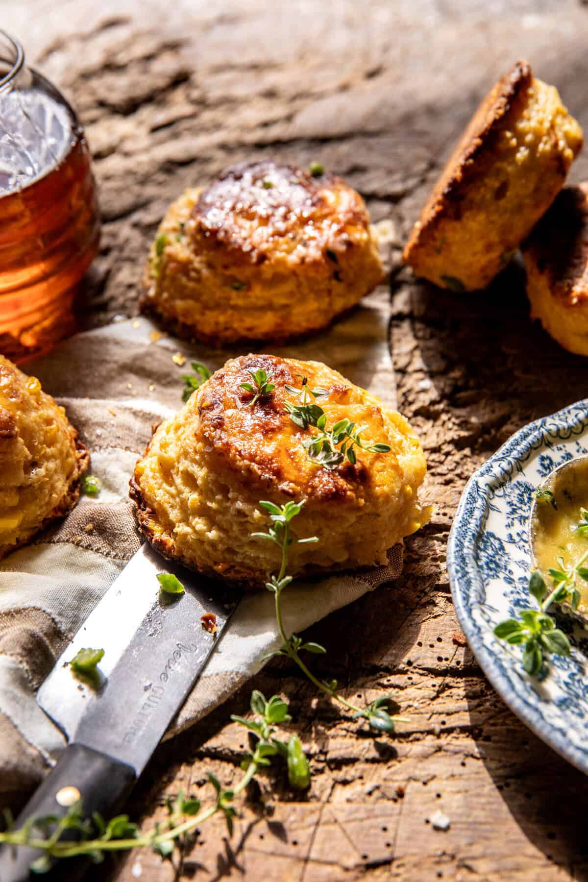 Jalapeno Honey Butter Cheddar Corn Biscuits | halfbakedharvest.com