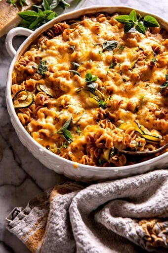 Zucchini Cheddar Chicken Noodle Casserole | halfbakedharvest.com
