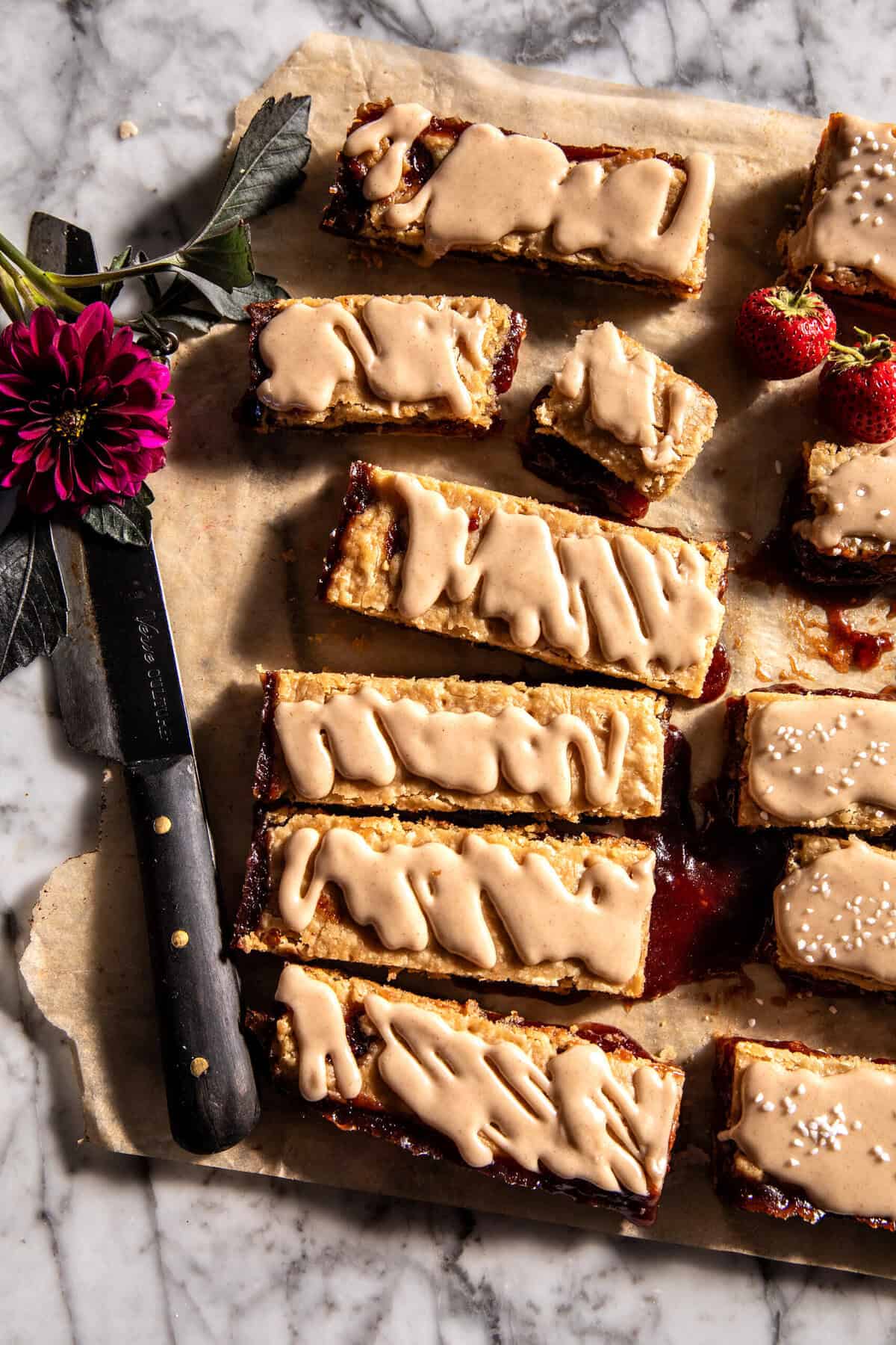 Frosted Soft Brown Sugar Strawberry Bars | halfbakedharvest.com