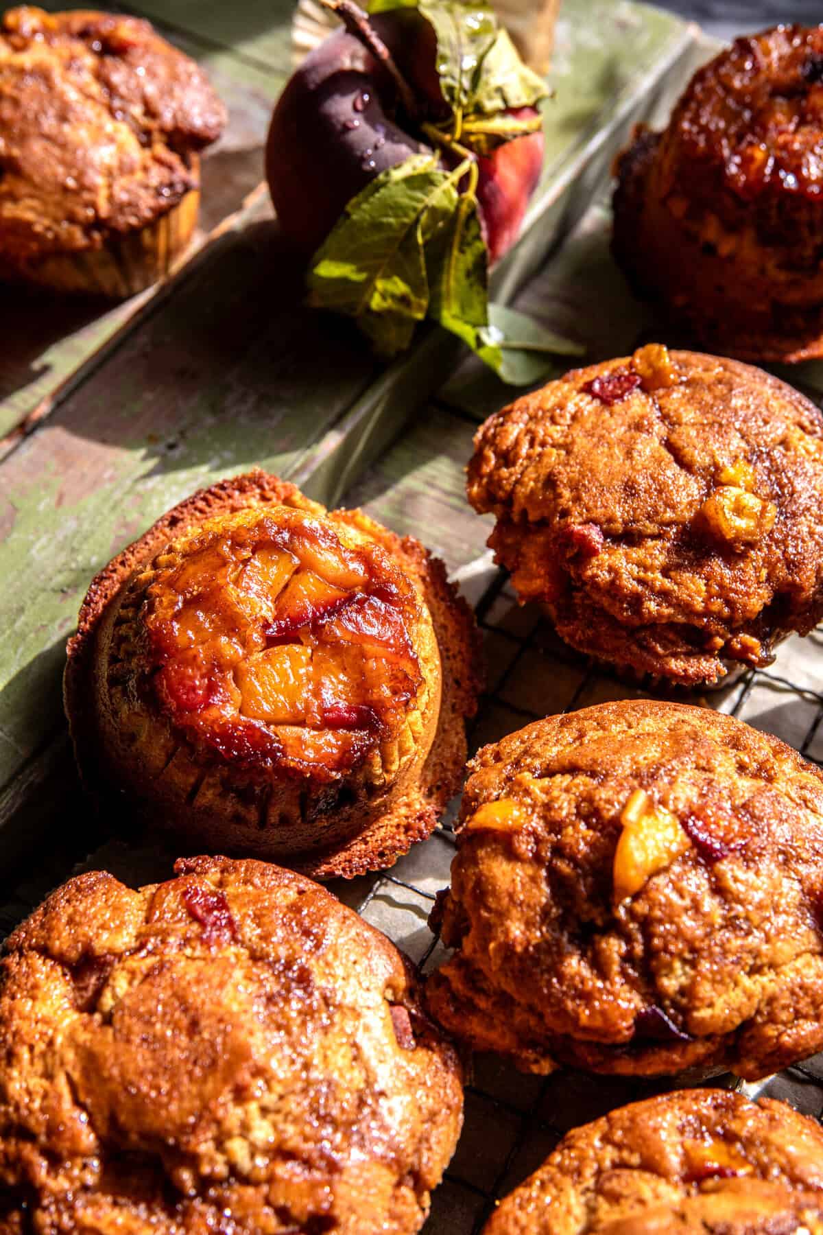 Jumbo Caramel Peach Cobbler Muffins | halfbakedharvest.com