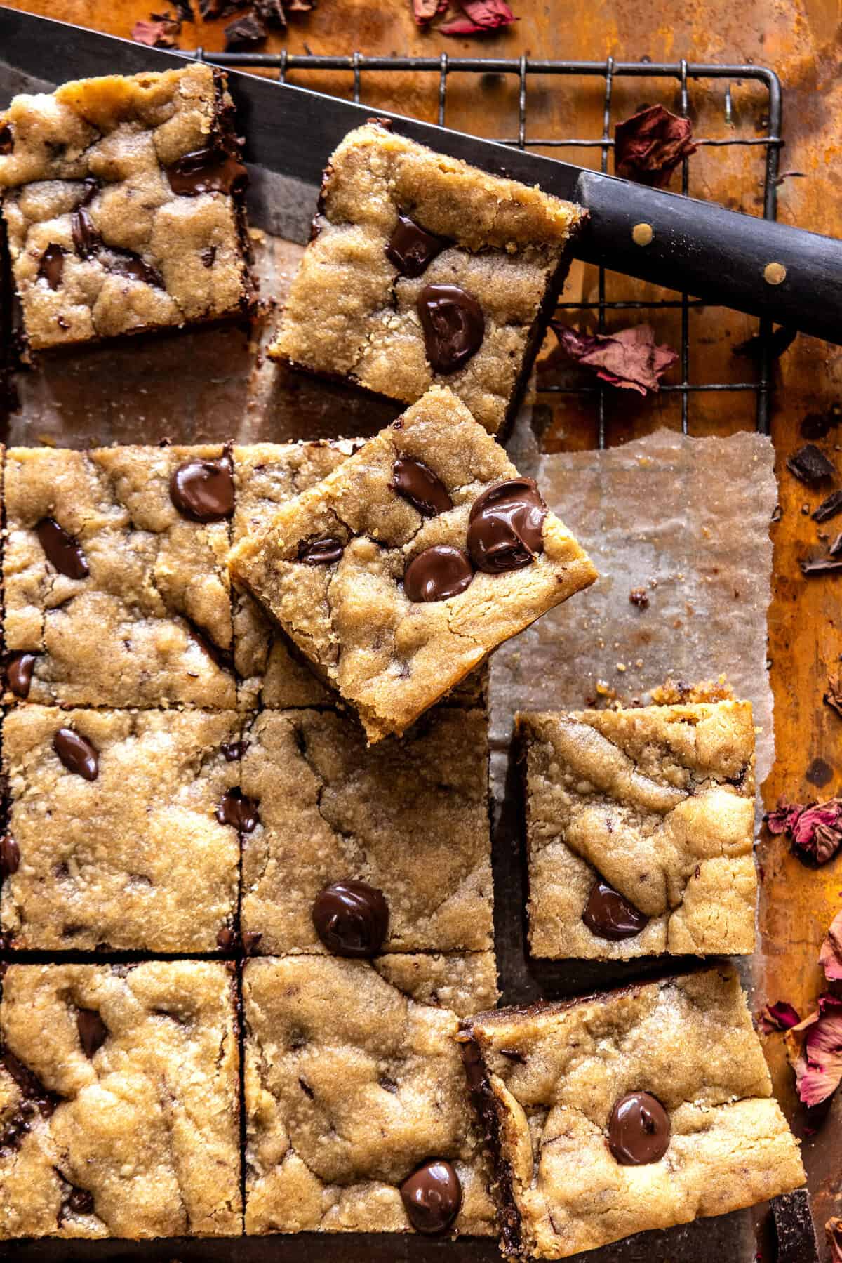 Doughy Tahini Chocolate Chip Cookie Bars | halfbakedharvest.com