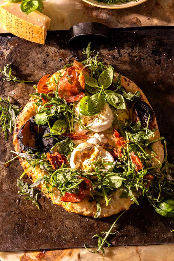 Burrata Potato Pizza with Peppery Lemon Arugula | halfbakedharvest.com