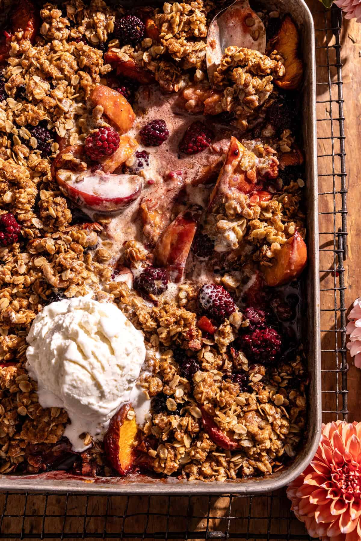 Brown Sugar Caramel Blackberry Peach Crisp with Double the Crumble | halfbakedharvest.com